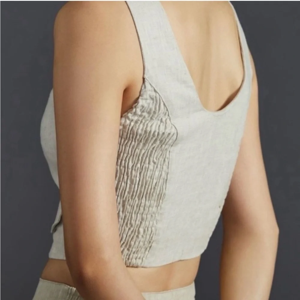 Anthropologie Sovere Instance Crop Vest in Natural NWT size M Old Money Minimal‎ - Picture 2 of 8